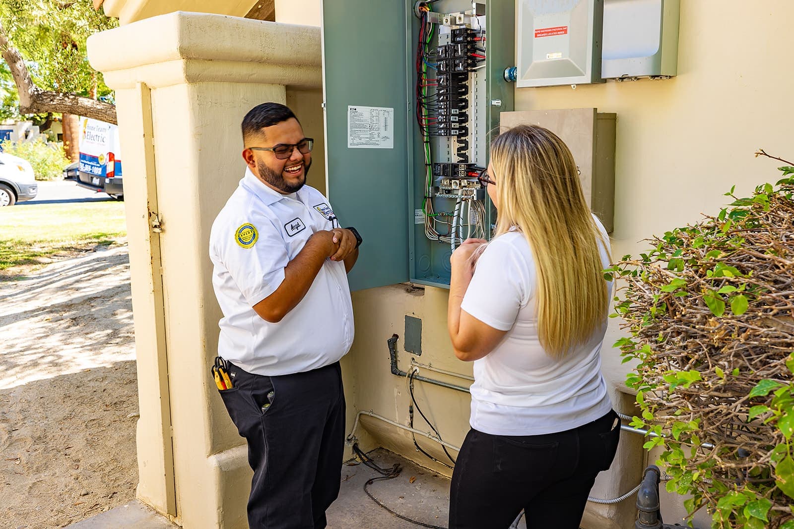 A circuit being serviced during a Home Team Electric visit in a Coachella Valley home