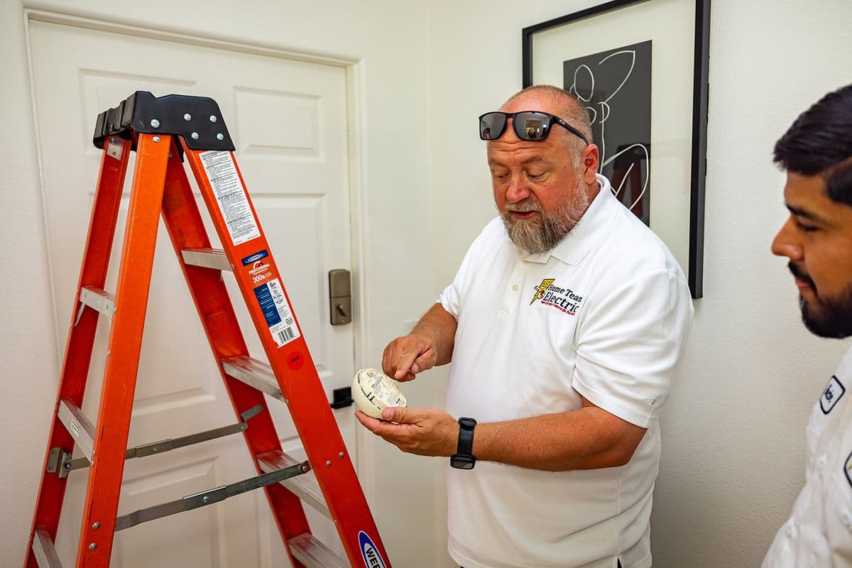 An electrician from Home Team Electric on a residential job in the Coachella Valley and Morongo Basin