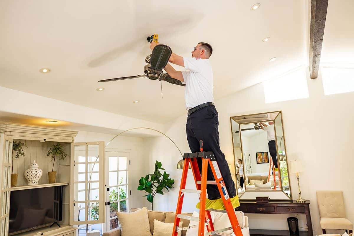 An electrician from Home Team Electric on a residential job in the Coachella Valley and Morongo Basin